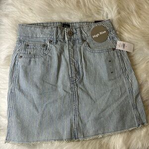 GAP High-Rise Striped Denim Skirt in Blue and White